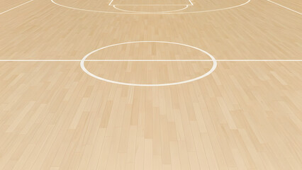 Clean Close Up Empty Indoor Basketball Court Flooring Wooden Surface