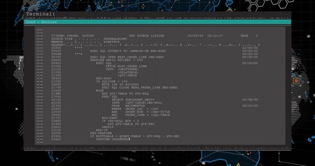 Showing centered terminal with code and line numbers and timestamp in dashboard, teal header