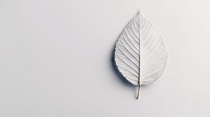 A single white leaf isolated on a white background, creating a minimalist and clean composition.