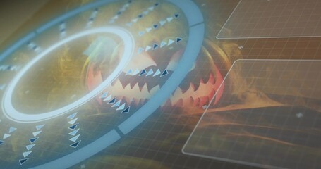 Reclining female subject filling center in lab, showing HUD ring, triangular markers, grid overlay