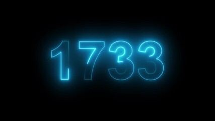 1733 Glowing Neon Line Text Animation, Powerful Abstract Neon Number Design in Stunning 4K Highlighting the Iconic and Important Year important date 1733.