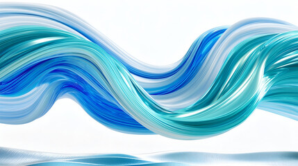Glossy turquoise and blue flowing waves on white background, smooth abstract illustration symbolizing data flow, AI and modern digital technology.