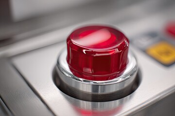 Close-up of a bright red emergency stop button