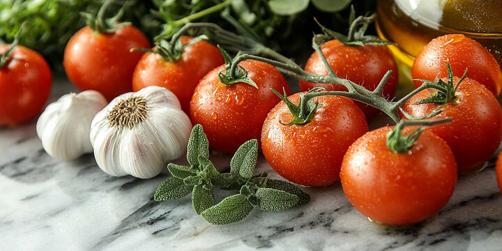 Fresh tomatoes and garlic ready for cooking Generative AI