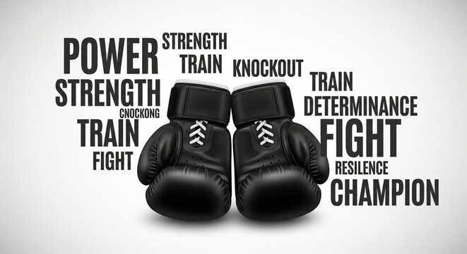 Black Boxing Gloves Symbolize Power, Strength, and Champion Ambition
A striking, centered photograph of two black leather boxing gloves, laced with white, positioned side-by-side against a clean