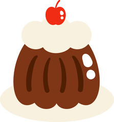 chocolate pudding mousse cake dessert top with cherry fruit vector illustration