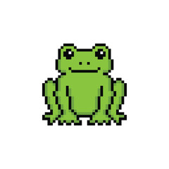 Obraz premium pixel art frog 8 bit vector icon for computer game logo
