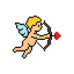 pixel art Cupid 8 bit vector icon for computer game logo	