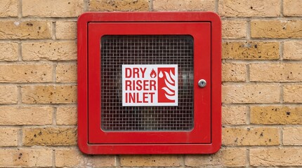 Fire Safety Dry Riser Inlet Connection on an Exterior Brick Building Wall