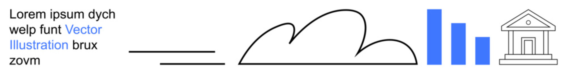 Cloud computing, financial services, data analysis, education, digital infrastructure, institution management. Abstract cloud, graph bars and building icon. Cloud computing and financial services