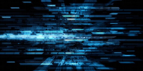 Abstract luminous lines streak across a dark digital space in dynamic motion