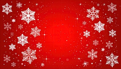 Festive Red Christmas Background with Falling Snowflakes and Sparkling Stars.