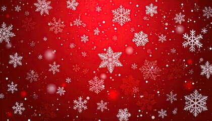 Beautiful Red Background with Falling Snowflakes and Bokeh Lights.