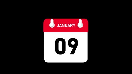 January month 09 date Calendar animation video with  black background.4k motion video animation .