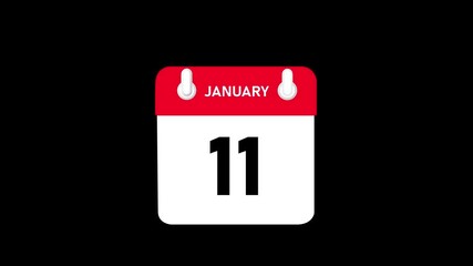 January month 11 date Calendar animation video with  black background.4k motion video animation .