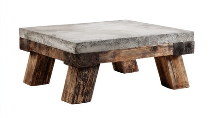 Square concrete top coffee table on rustic wooden legs (1)