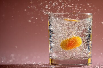 Sparkling water with a yellow fruit
