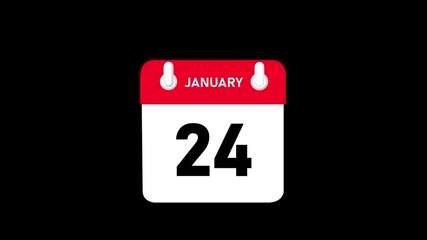 January month 24 date Calendar animation video with  black background.4k motion video animation .