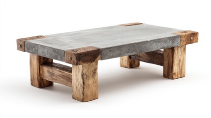Gray concrete coffee table with wood legs