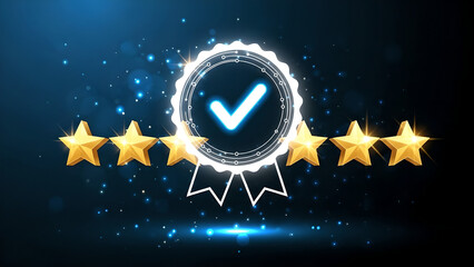 Quality Guarantee Checkmark Stars Rating Blue Digital 