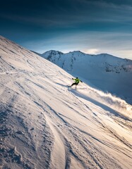 Snowboarder Carving Through Powder on a Sunny Winter Day