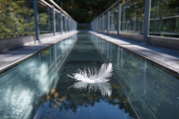 White feather on glass walkway