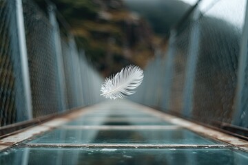 Feather floats over glass bridge
