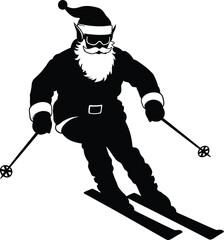 Fototapeta premium Skiing Santa or Elf silhouette vector art black color design and solid white background 
