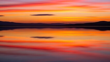 Fiery Sunsets Perfect Mirror on a Serene Lake with Mountain Silhouettes.