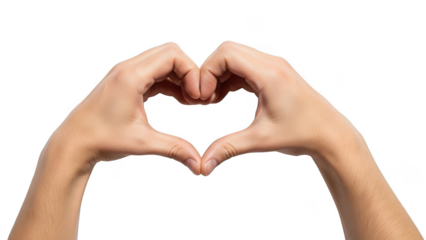 Two hands forming a heart shape gesture isolated on transparent background