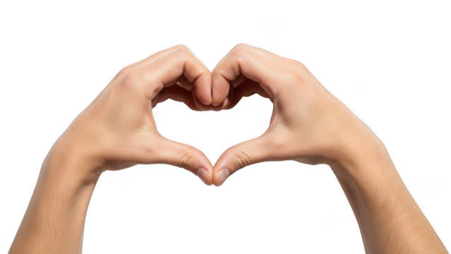 Two hands forming a heart shape gesture isolated on transparent background - Powered by Adobe