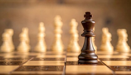 Black King Surrounded by White Chess Pieces on Chessboard in Strategic Close-Up Composition