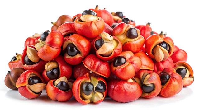 pile of ackee fruit pods (closed),  on white background