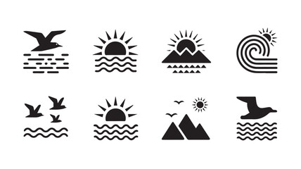 set of icons of mountains