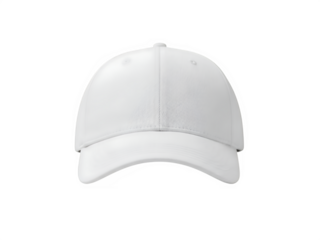 A single white baseball cap, isolated on white or transparent background. PNG