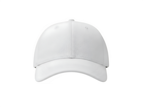 A single white baseball cap, isolated on white or transparent background. PNG