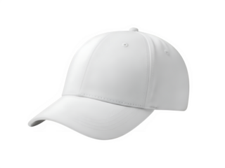 A single white baseball cap, isolated on white or transparent background. PNG