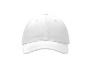 A single white baseball cap, isolated on white or transparent background. PNG