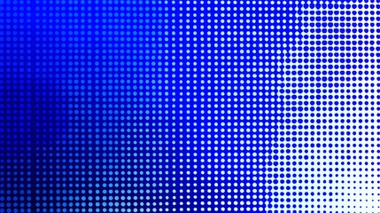 Gradient halftone pattern transitions across a bright blue background with circular elements