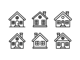 Fototapeta premium A collection of simple line art illustrations representing various house designs and architectural styles.