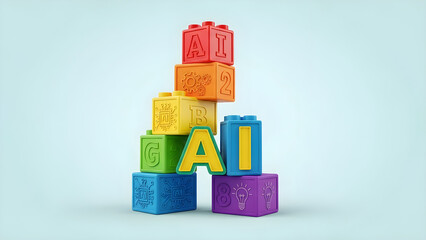 AI Learning Concept with Colorful Building Blocks: Artificial Intelligence Education for Beginners and Future Technology Skills Development