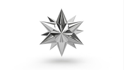 Metallic Silver Spiked Star on White Background Holiday Decoration