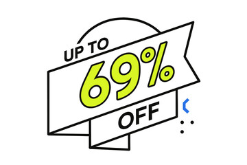 Vibrant promotional banner design element announcing a significant discount of up to sixty nine percent off