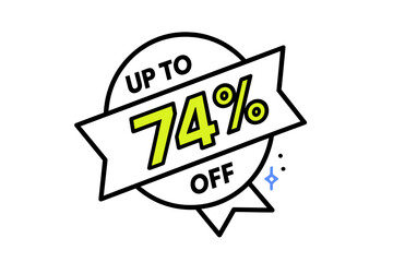 Promotional sale badge design featuring up to seventy-four percent off discount sticker