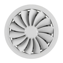 White circular air vent with angled louvers isolated on transparent background