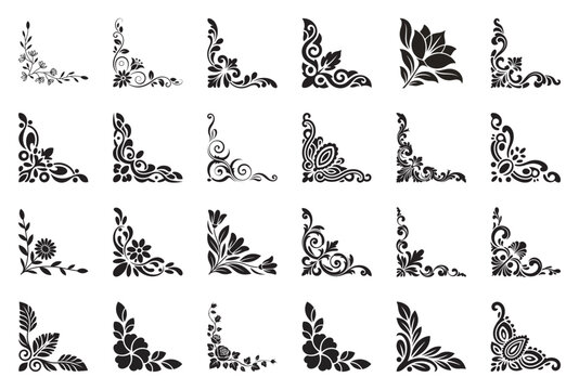 Collection of ornate floral corner flourish designs
