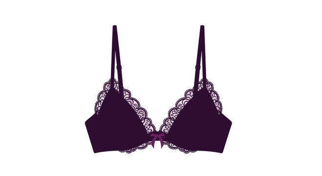 Elegant dark purple lace bralette with a small bow detail shown on a clean and simple isolated white background.