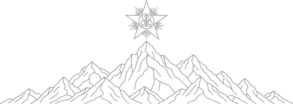 Mountain range with a star symbol at the peak representing achievement and goals