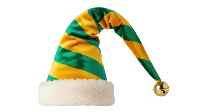 Isolated Elf hat with gold stripes for Christmas holiday celebration party mood vibe