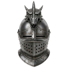 Ornate medieval dragon knight helmet isolated on transparent background